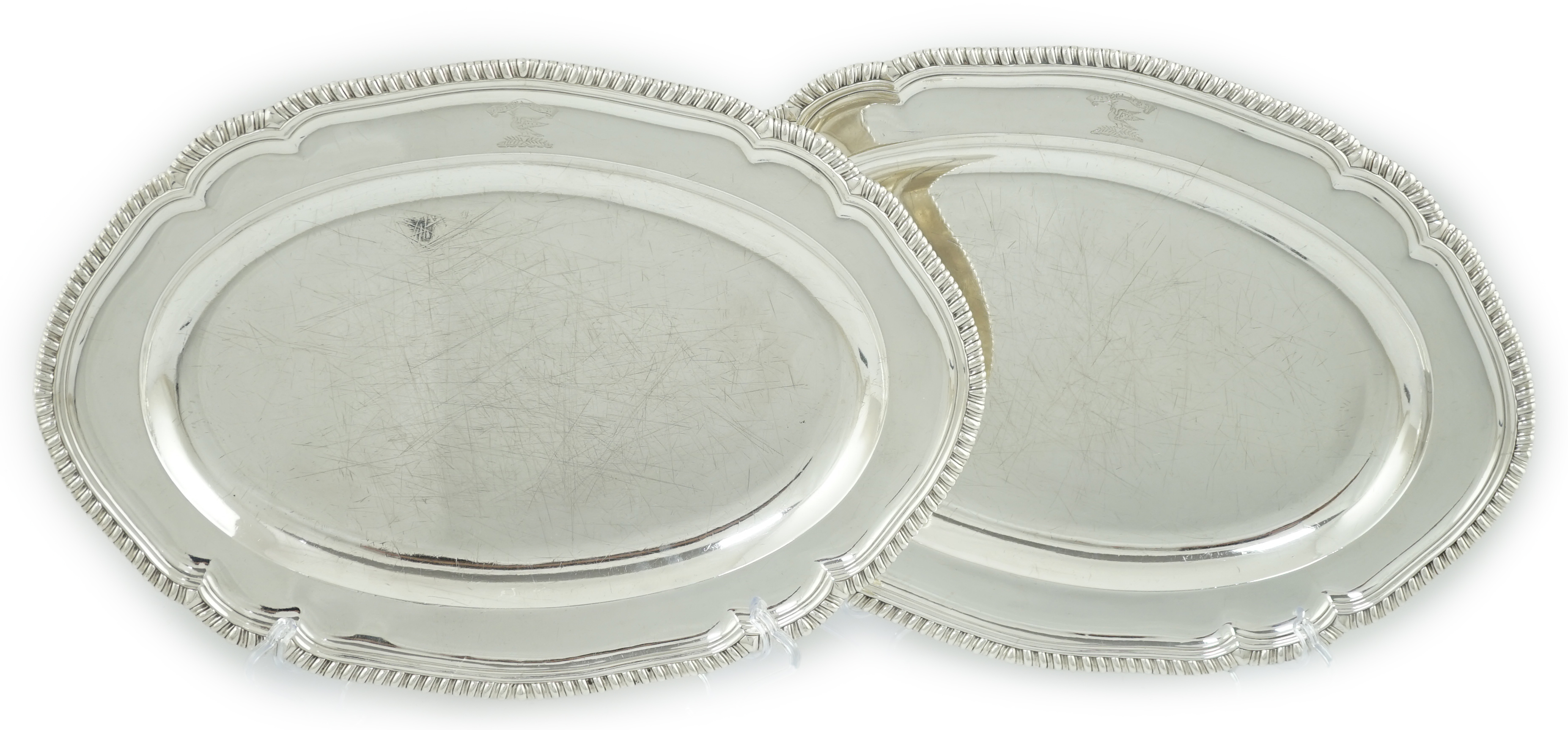 A pair of early George III silver oval meat dishes, by Sebastian & James Crespell